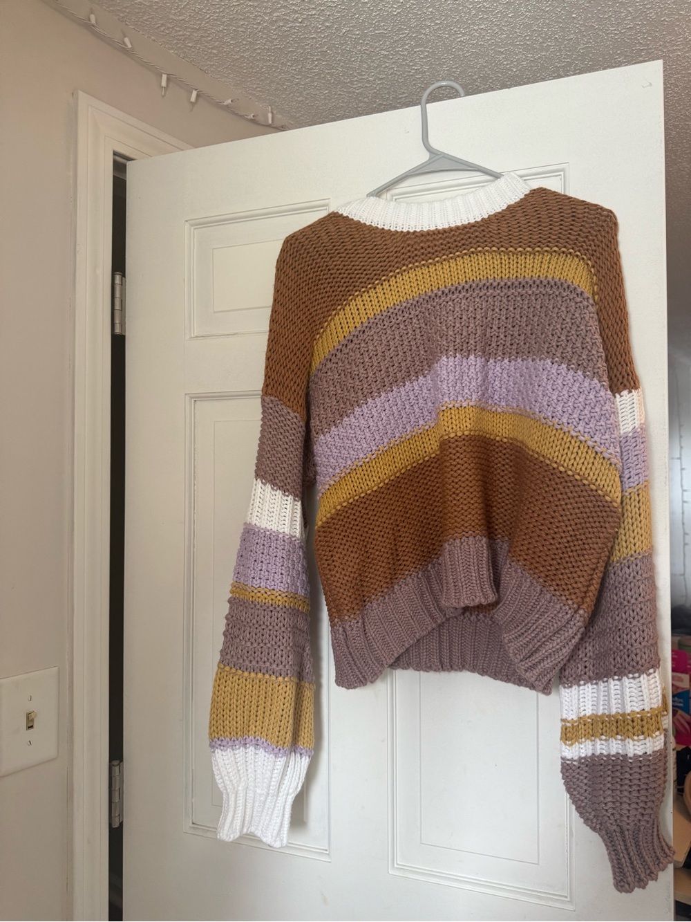 Striped Knit Sweater in Brown, Lilac & Mustard